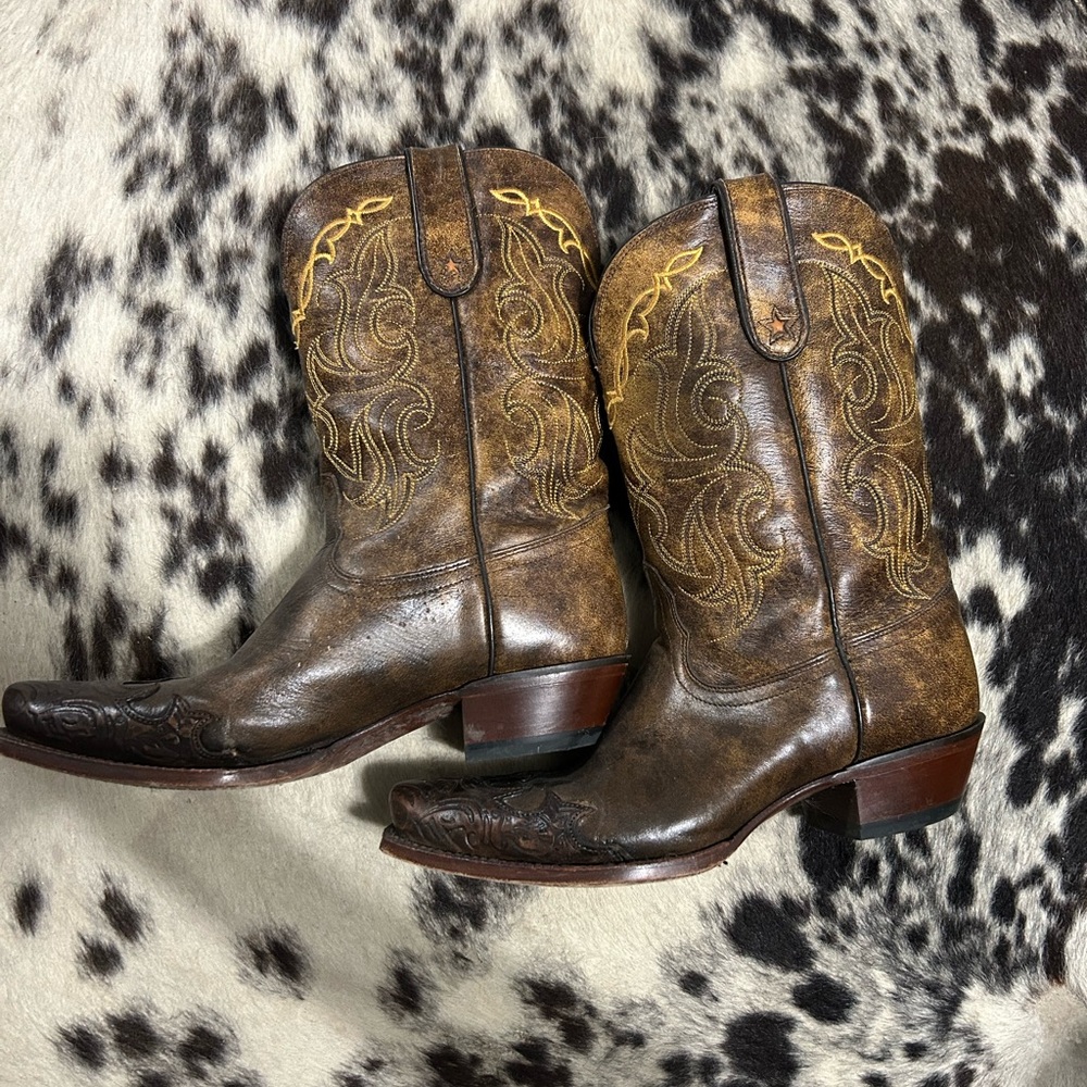 Tony Lama Brown and Gold Heeled Boots